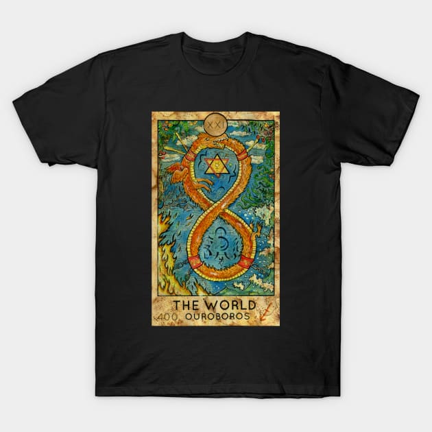 The World. Major Arcana Tarot Card. Hand drawn original artwork.  Check out my other designs. T-Shirt by Mystic Arts